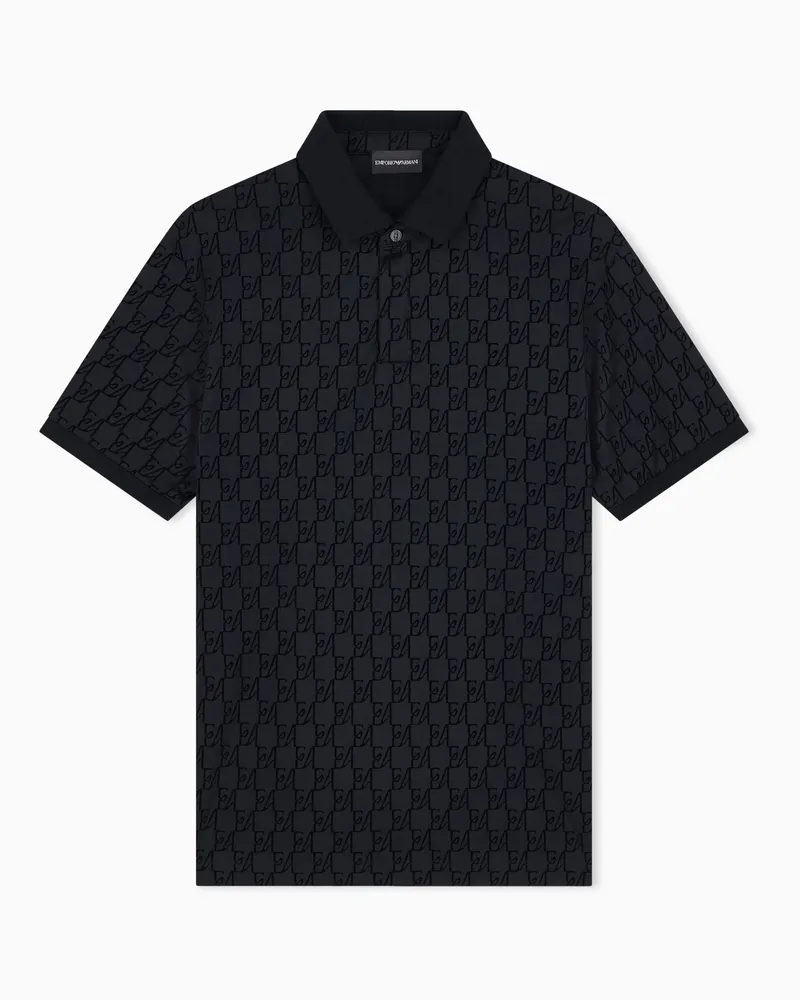 Emporio Armani Polo in jersey misto lyocell logo all over Blu