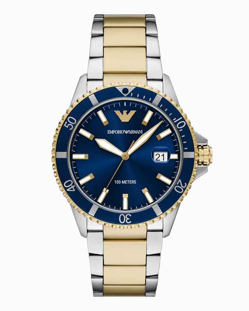 Emporio Armani Orologio bicolore World Explorer a tre lancette con datario in acciaio inossidabile Multicolore