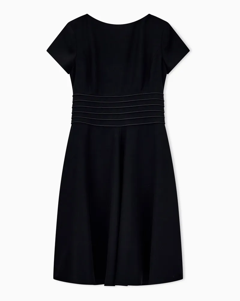 Emporio Armani Abito in cady tecnico con maniche corte e pieghe in vita Nero