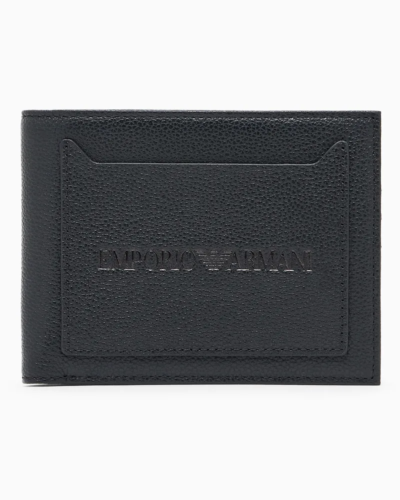 Emporio Armani Portafoglio bifold con tasca esterna in pelle bottalata Nero