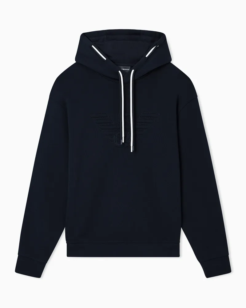 Emporio Armani Felpa con cappuccio loose fit in jersey french terry con aquila bombata Blu