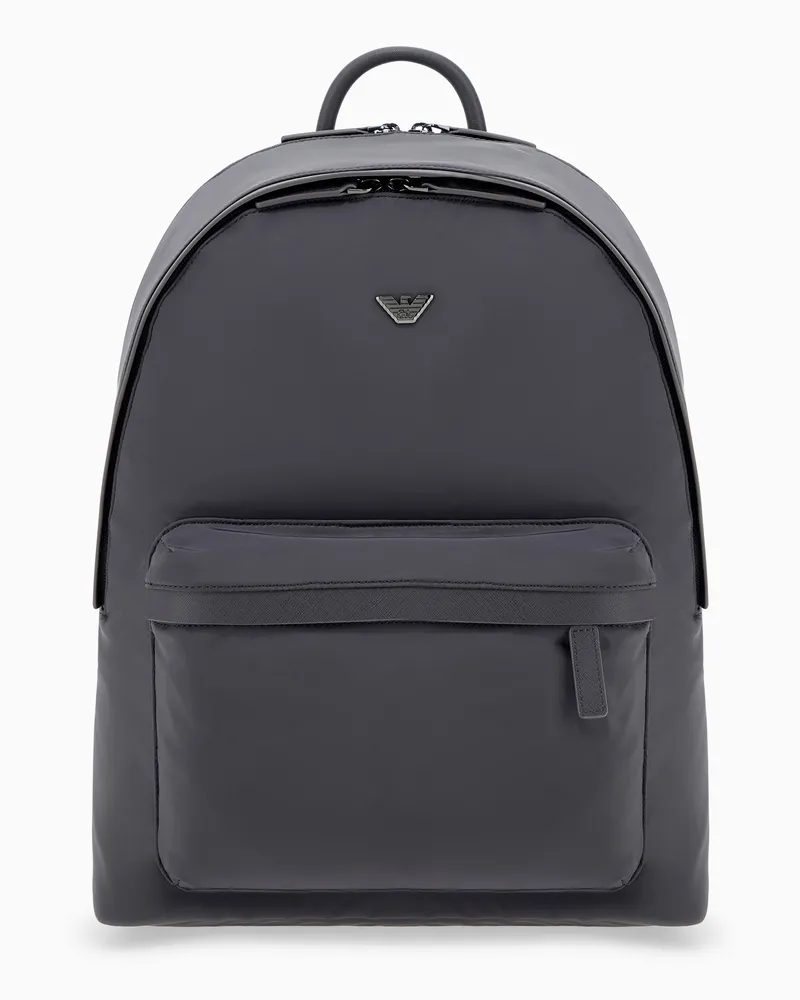 Emporio Armani Zaino in nylon riciclato con logo e tasca anteriore Grigio