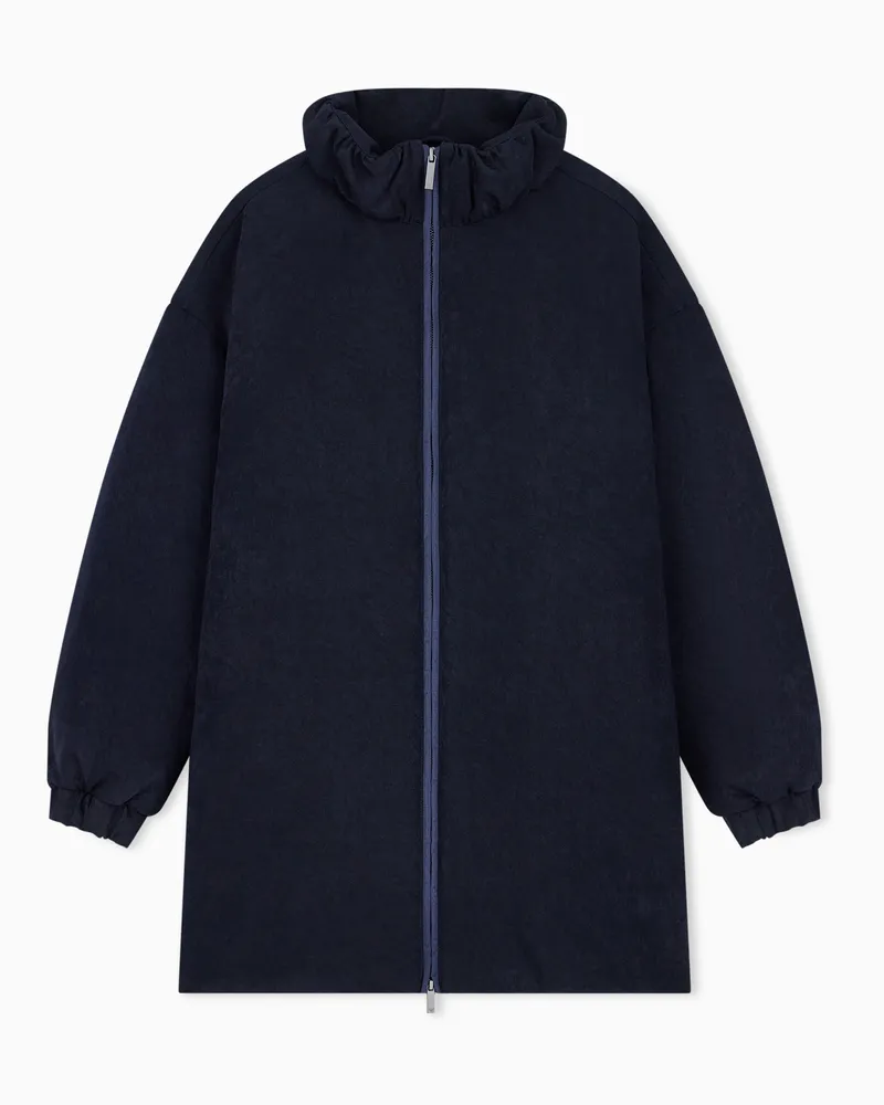 Emporio Armani Piumino in vera piuma riciclata con inserti in ottoman Blu