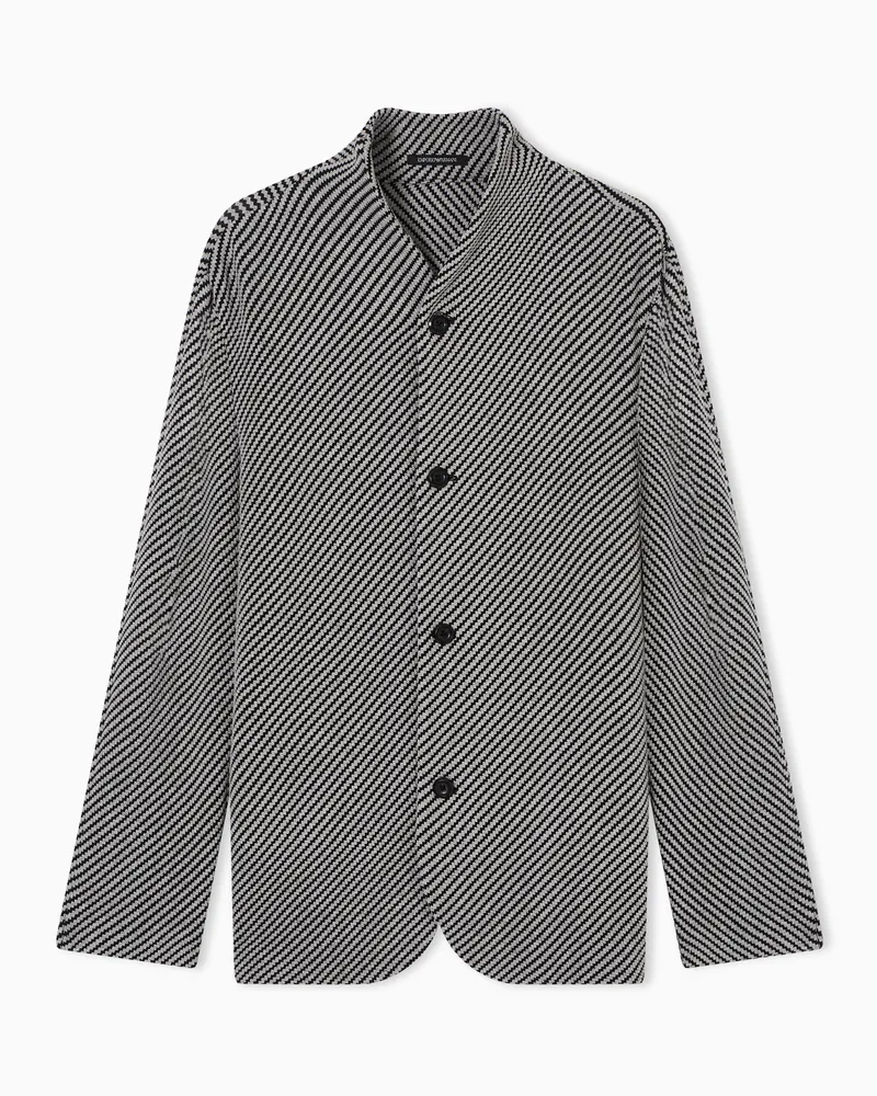 Emporio Armani Giacca collo guru in maglia stretch di jersey misto lana effetto 3D Icon Bianco
