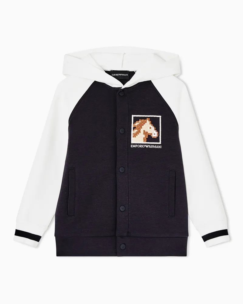 Emporio Armani Felpa con capuccio comfort fit ricamo cavallo Lunar New Year Blu