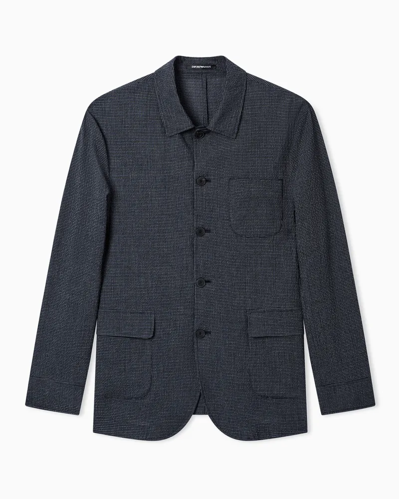 Emporio Armani Giacca in tessuto seersucker motivo micro check Blu