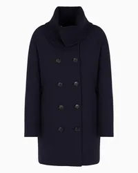 Emporio Armani OFFICIAL STORE Cappotto Doppiopetto In Maglia Punto Stoffa Misto Lana Vergine Blu