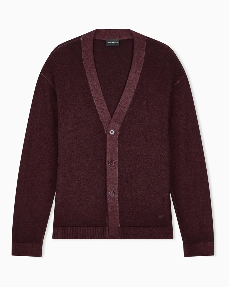 Emporio Armani Cardigan in maglia rasata di lana vergine Bordeaux