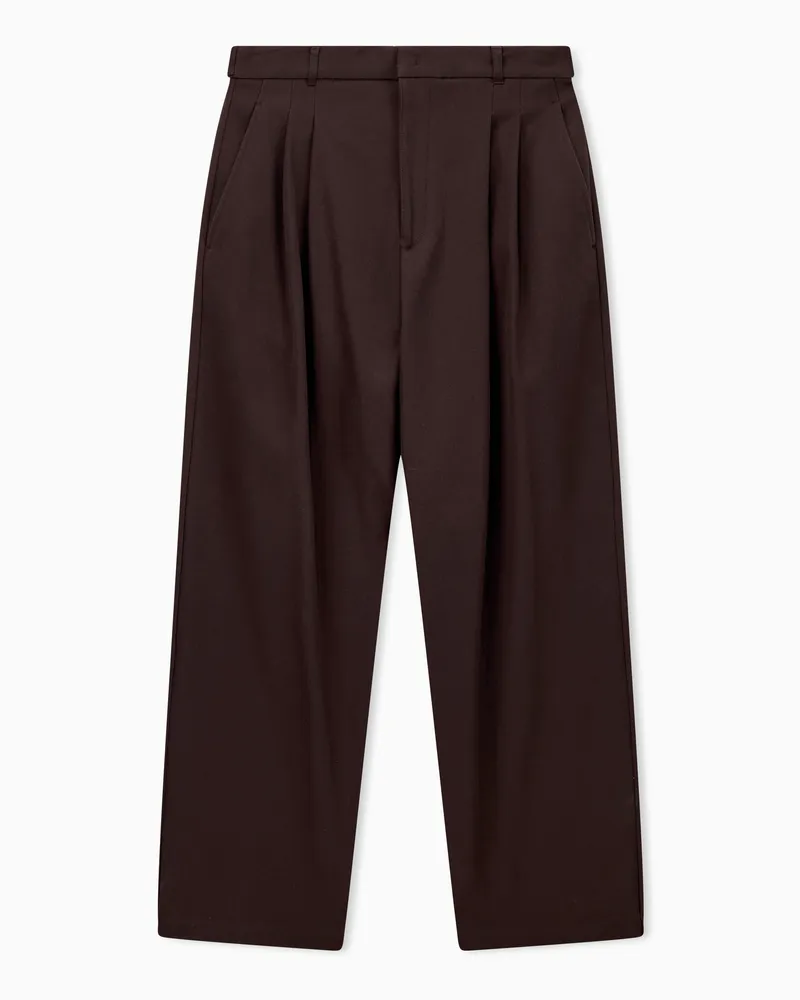 Emporio Armani Pantaloni a gamba dritta con piega e passanti Marrone