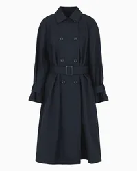 Emporio Armani OFFICIAL STORE Trench Doppiopetto Con Cintura In Tecno Cotone Water Repellent Blu