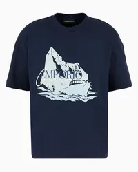 Emporio Armani OFFICIAL STORE Felpa A Maniche Corte In Jersey Light Con Stampa Iceberg E Logo Blu