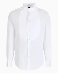 Emporio Armani OFFICIAL STORE Camicia In Popeline Con Plastron A Trama Nido D'ape Bianco