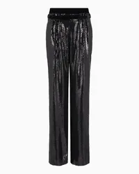 Emporio Armani OFFICIAL STORE Pantaloni Con Paillettes All Over E Vita In Velluto Nero