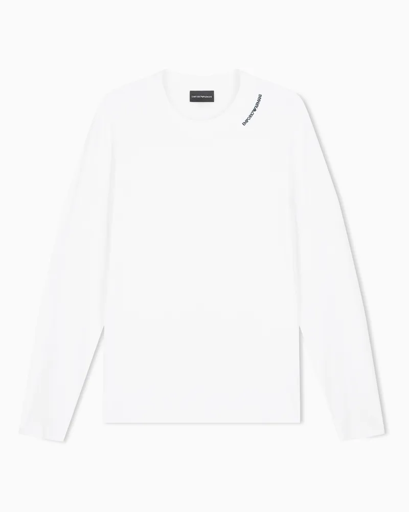 Emporio Armani Maglia in jersey modal con ricamo logo su scollo Bianco