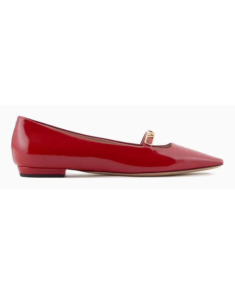 Emporio Armani OFFICIAL STORE Ballerine A Punta In Pelle Verniciata Con Placca Aquila Rosso