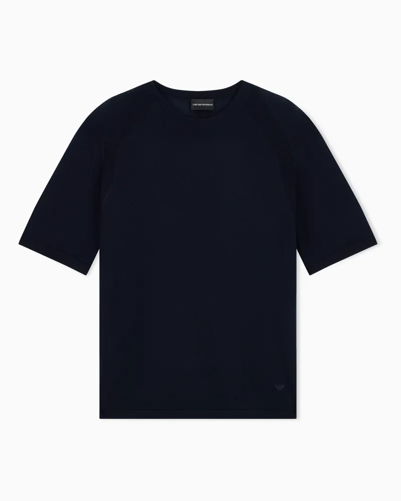 Emporio Armani Pullover rasato in lyocell e lana vergine con seta Blu