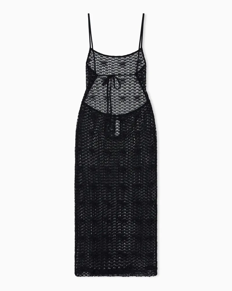 Emporio Armani Abito midi beachwear in pizzo macramé pattern floreale Nero