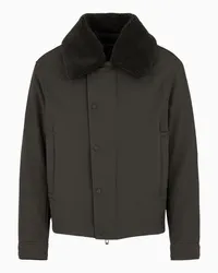 Emporio Armani OFFICIAL STORE Giubbotto In Nylon Twill Con Collo Effetto Shearling Militare