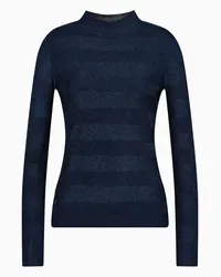 Emporio Armani OFFICIAL STORE Maglia Lupetto Seamless In Viscosa Punto Effetto Rigato Dritto E Rovescio Blu