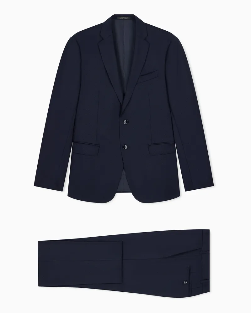 Emporio Armani Abito foderato in lana vergine con micro disegno Blu