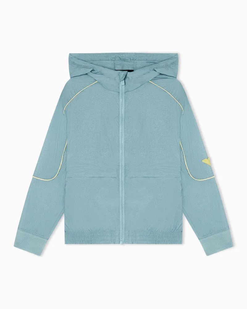 Emporio Armani Blouson con cappuccio e piping in nylon Azzurro
