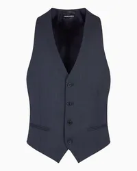 Emporio Armani OFFICIAL STORE Gilet Monopetto In Lana Vergine Jacquard Rigata Armaturata Blu