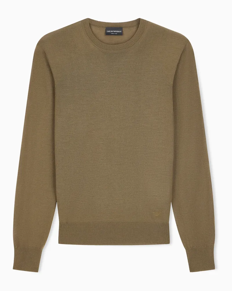 Emporio Armani Pullover Essential girocollo in lana vergine Marrone