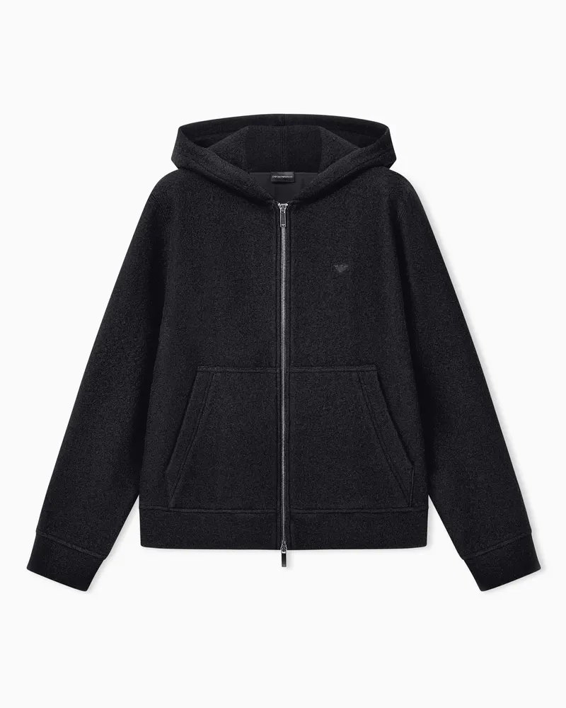 Emporio Armani Blouson con cappuccio e zip in lana cotta Capsule Signature Nero