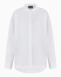 Emporio Armani OFFICIAL STORE Maxi Camicia Collo Guru In Cotone Smerigliato Bianco