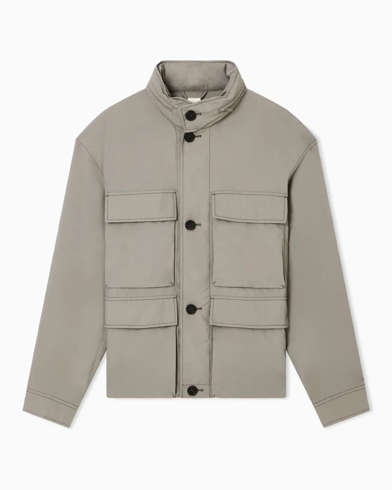 Emporio Armani Blouson multitasche in nylon misto seta Grigio