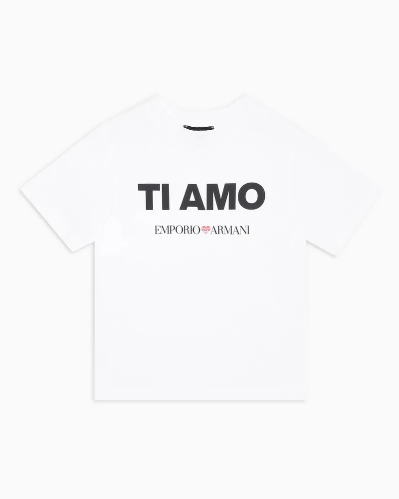 Emporio Armani T-shirt in jersey stampa Ti amo ASV Bianco