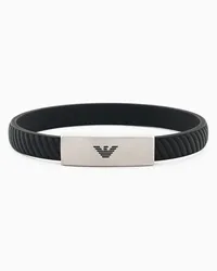 Emporio Armani OFFICIAL STORE Bracciale In Acciaio Inossidabile E Silicone Nero Argento