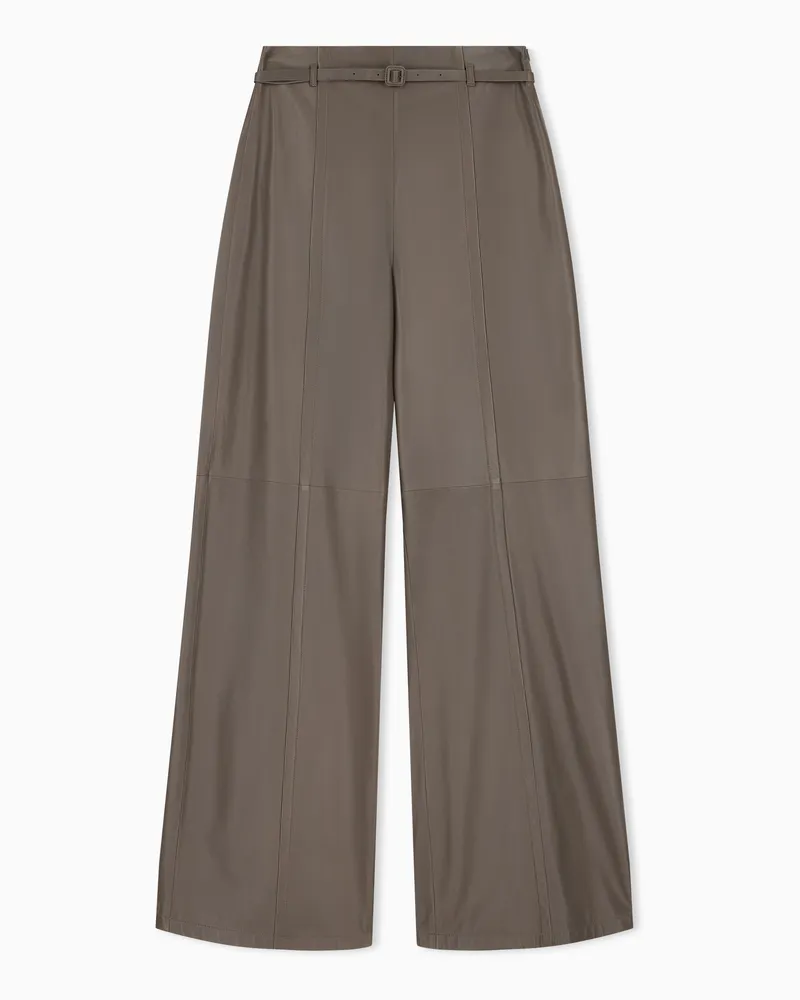 Emporio Armani Pantaloni in pelle a vita alta con cintura Marrone
