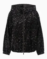 Emporio Armani OFFICIAL STORE Blouson In Ciniglia Con Cappuccio E Paillettes All Over Nero