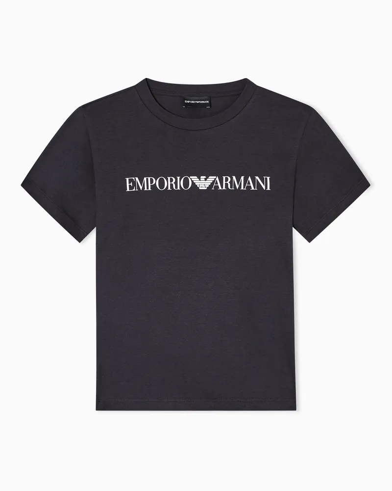 Emporio Armani T-shirt in jersey girocollo con stampa logo Blu