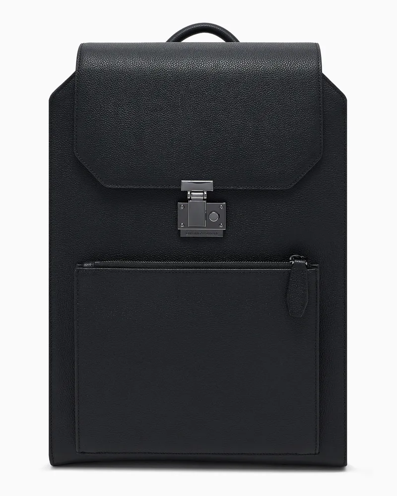 Emporio Armani Zaino con patta e porta pc in pelle bottalata Nero