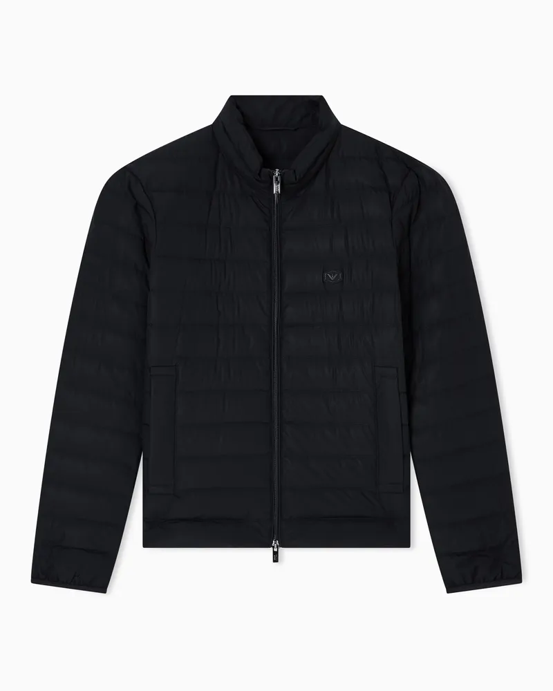 Emporio Armani Piumino full zip in nylon trapuntato con patch logo aquila Nero