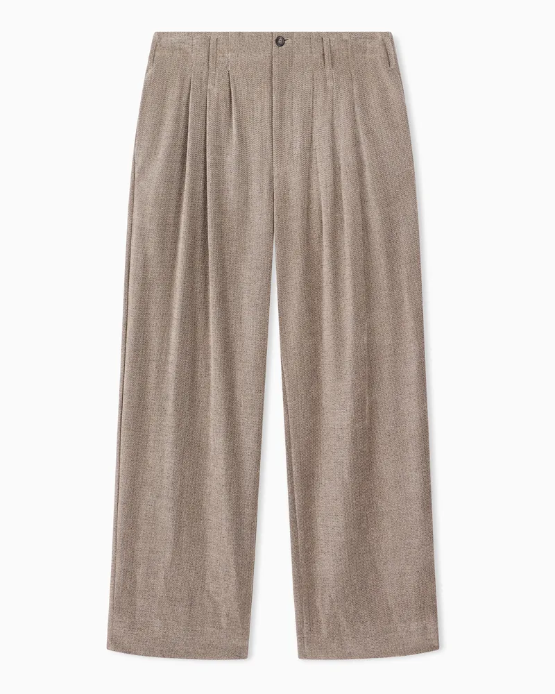 Emporio Armani Pantaloni in tweed di ciniglia jaspé con pieghe Beige