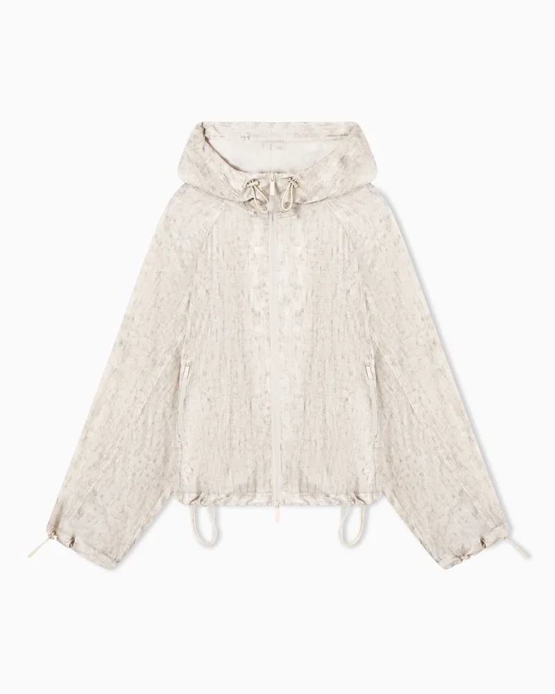 Emporio Armani Blouson con cappuccio in tessuto fluido stampa effetto maltinto Beige