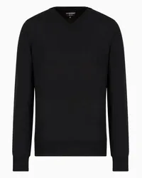 Emporio Armani OFFICIAL STORE Maglione Scollo V In Pura Lana Vergine Nero