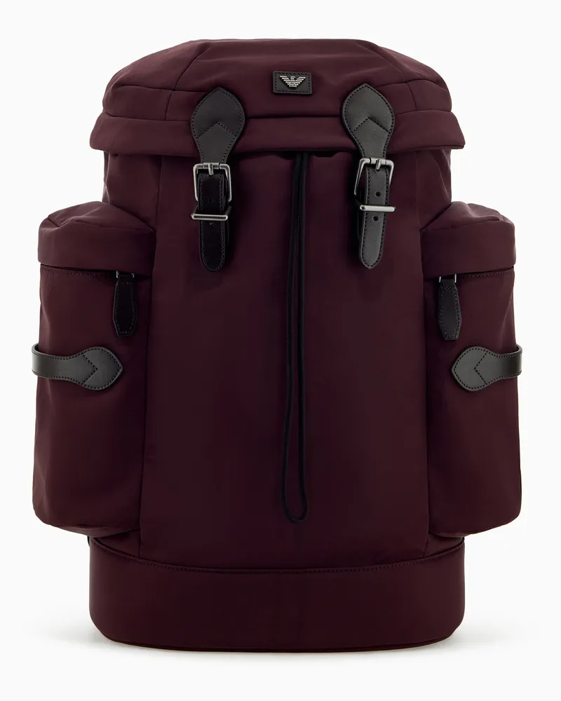 Emporio Armani Zaino in nylon con cinghie in pelle e tasche laterali Bordeaux