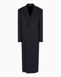 Emporio Armani OFFICIAL STORE Cappotto Con Revers In Tessuto Cover Di Lana Compatta Blu