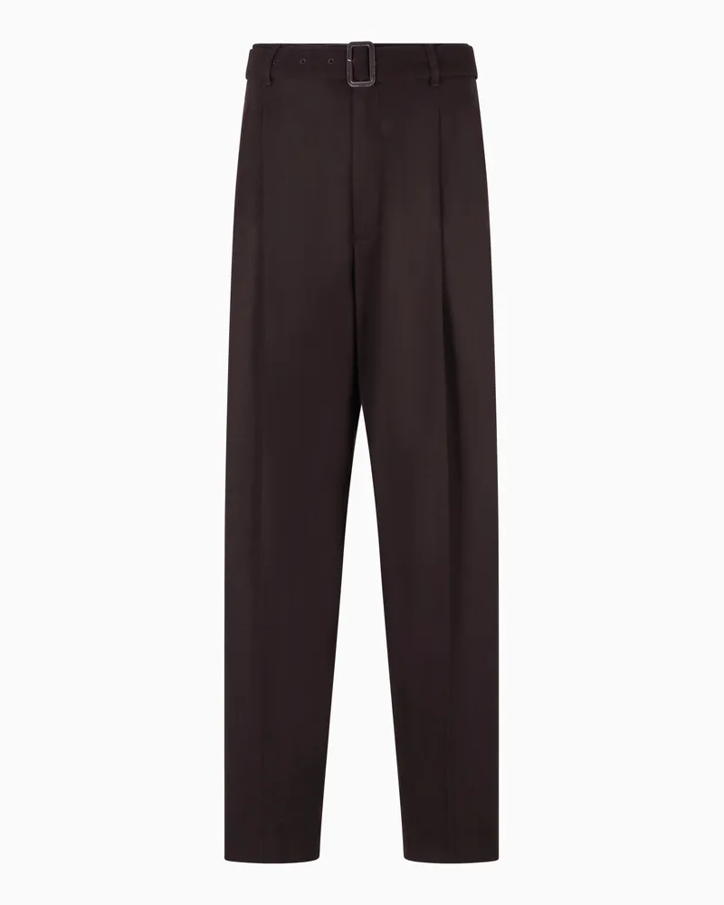 Emporio Armani Pantaloni con cintura in lana vergine Marrone