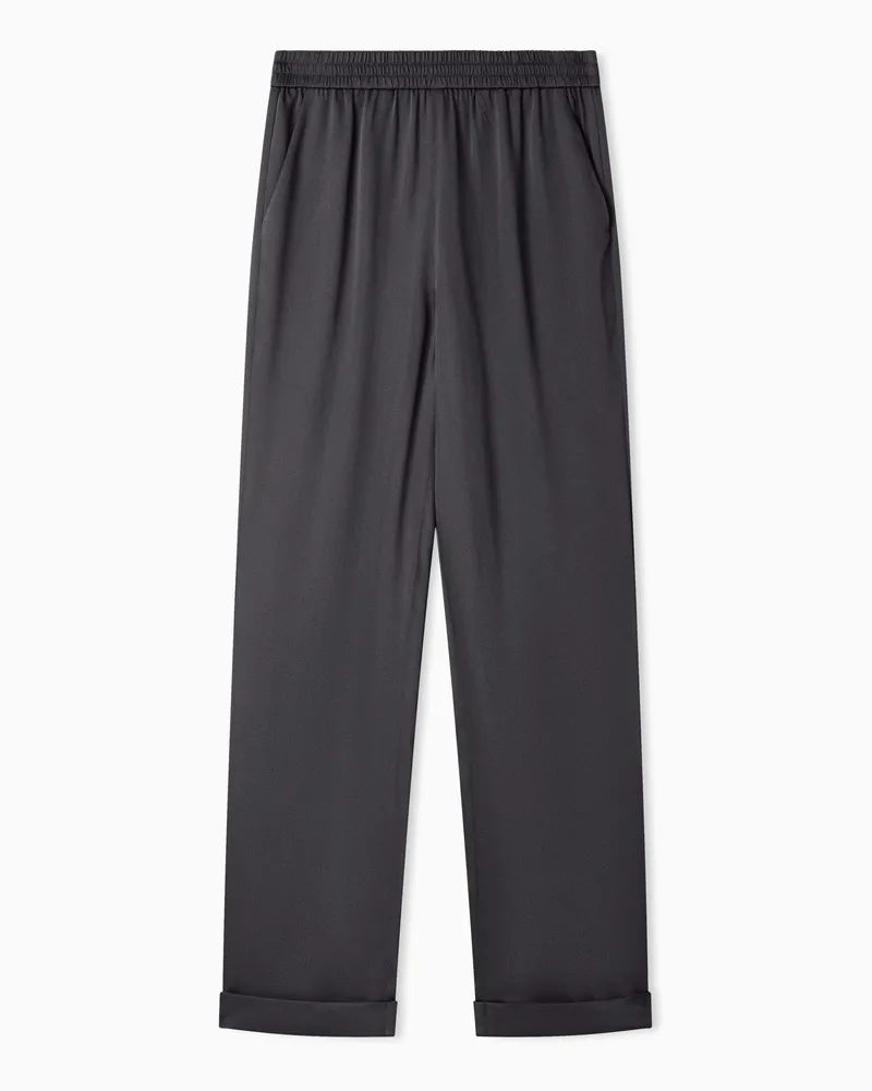 Emporio Armani Pantaloni a vita elastica in twill crepe Grigio