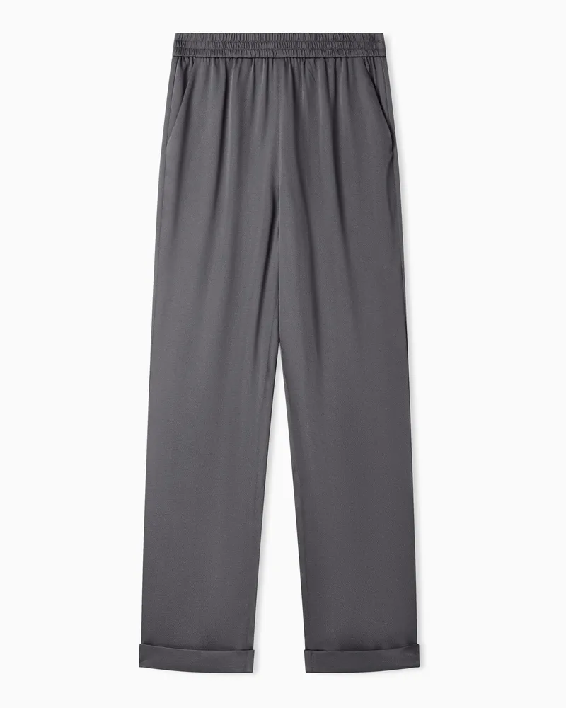 Emporio Armani Pantaloni a vita elastica in twill crepe Grigio