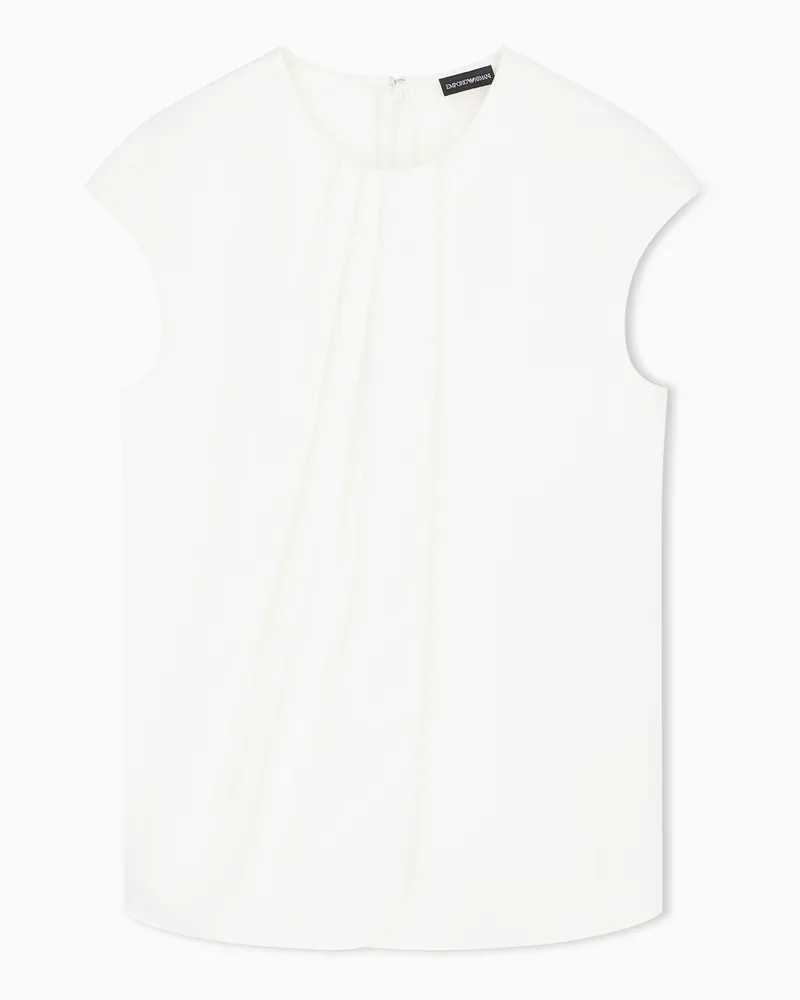 Emporio Armani Top in tecno twill con collo alto e fiocco Bianco
