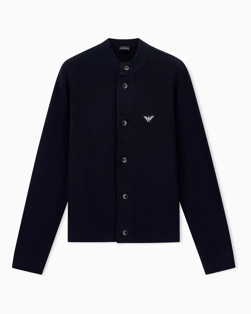 Emporio Armani Cardigan in misto lana vergine mezza costa inglese Capsule Hong Kong Blu