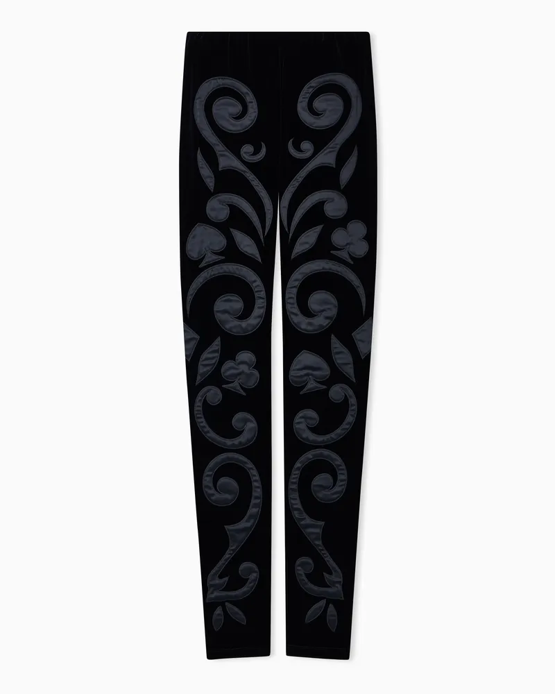 Emporio Armani Pantaloni in jersey di ciniglia con ricamo intarsiato Nero