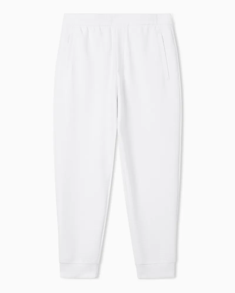 Emporio Armani Pantaloni jogger in jersey interlock misto lyocell lettering jacquard Bianco