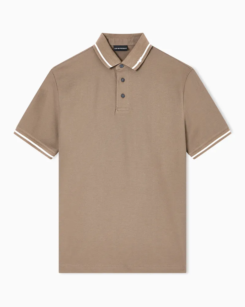 Emporio Armani Polo in piquet con profili e ricamo micro eagle Marrone